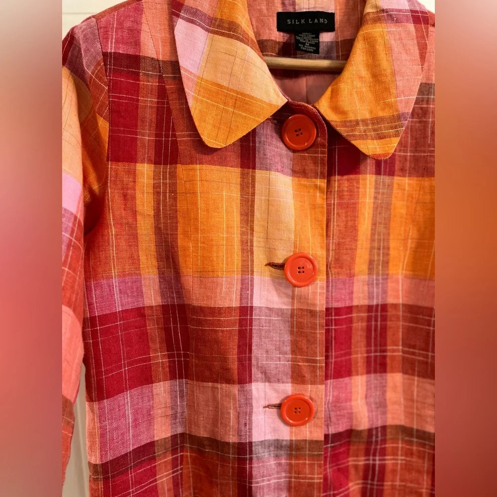 100% LINEN PLAID BLAZER - SILKLAND SIZE MEDIUM